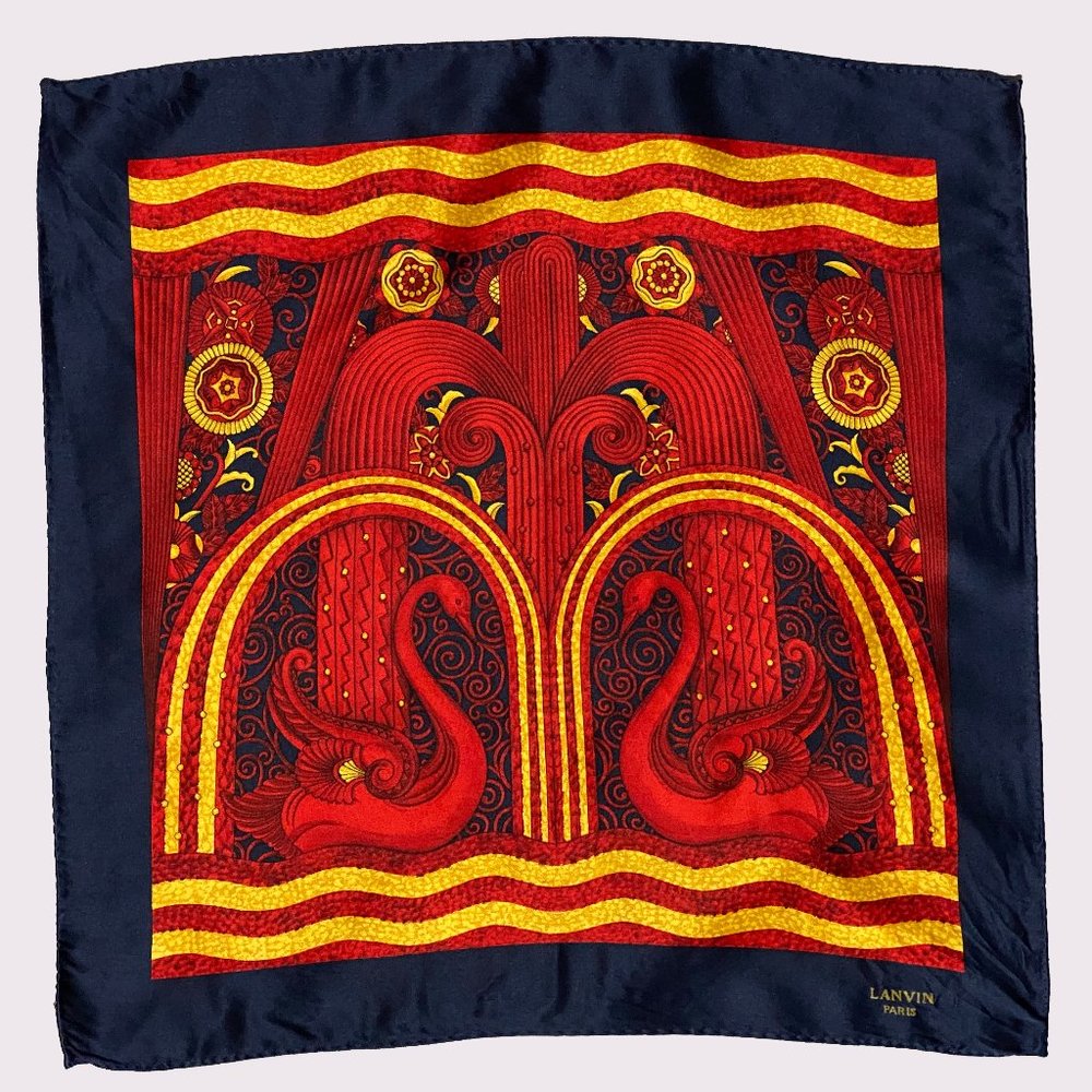 Lanvin Paris 15" square scarf with red swans